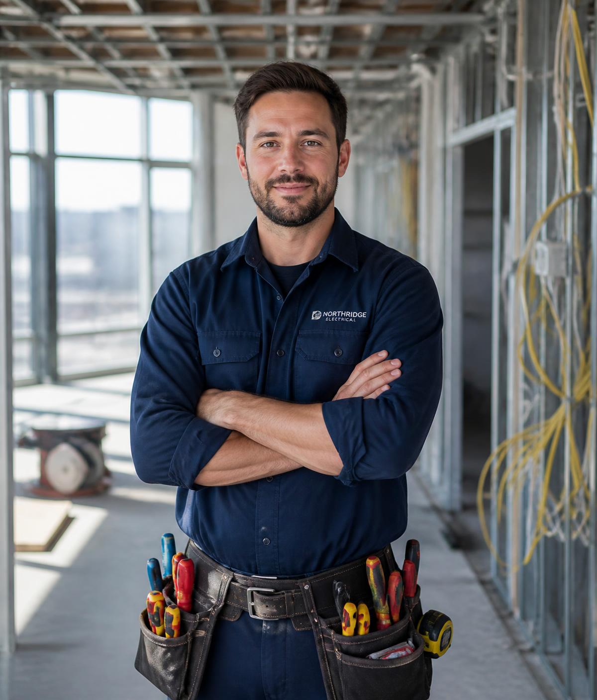Professional electrician on site